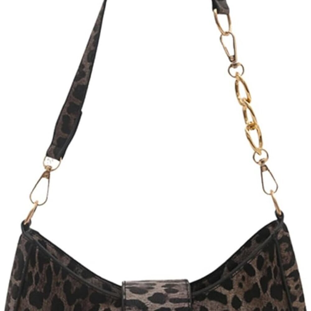 Women's Leopard Print Shoulder Bag Soft Fabric Zipper Underarm Handbag
